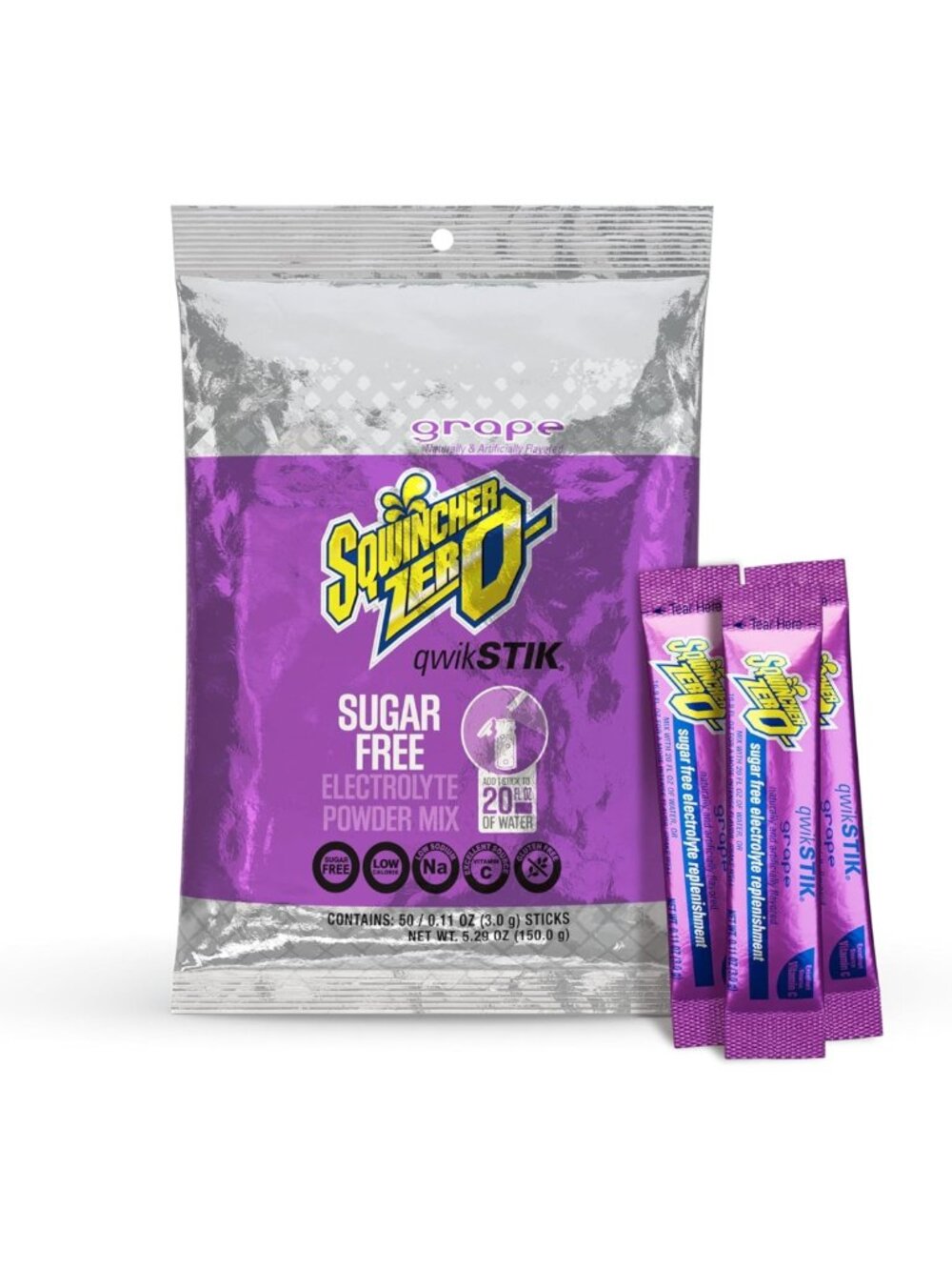 Hydrating Electrolyte Drink Mix, Grape Flavor, Single Serve Sticks, 50 Pack